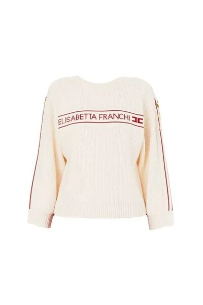 Elisabetta Franchi Sweaters Round-neck Knitwear Beige 1 Elisabetta Franchi Sweaters Round-neck Knitwear Beige