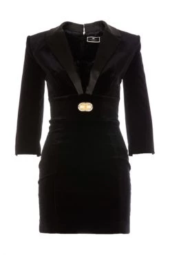 Elisabetta Franchi Casual Jurken Close-Fitting Velvet Dress With Gold Accessory Black -Elisabetta Franchi Winkel 012fb9d6fbde3df48c1ec9acf8b438d1
