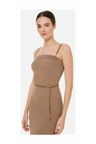 Elisabetta Franchi Casual Jurken Dress With Chain Belt Brown 2 Elisabetta Franchi Casual Jurken Dress With Chain Belt Brown - Afbeelding 2