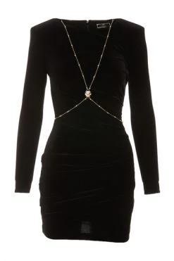 Elisabetta Franchi Casual Jurken Slim Fit Mini Dress With Body Chain Black
