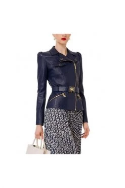 Elisabetta Franchi Leren En Suède Jassen Jacket Blue