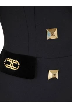 Elisabetta Franchi Blazers Double Breasted Maxi Stud Embellished Jacket Black