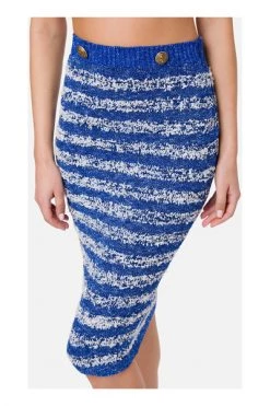 Elisabetta Franchi Midirokken Halverwege De Kuit Rok Gestreepte Buttoned Blue