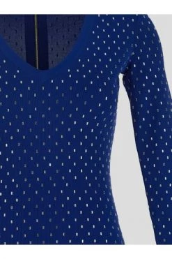 Elisabetta Franchi Casual Jurken Mini Dress In Knit Fabric With Studs Blue