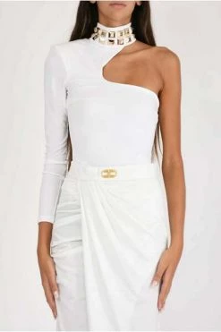 Elisabetta Franchi Feestjurken Red Carpet Dress With Studded High Collar White -Elisabetta Franchi Winkel 0c806d7ae49429e1994562155835eb1d