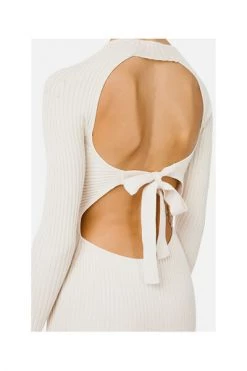 Elisabetta Franchi Casual Jurken Dress With Crew Neck And Knitted Bow Beige