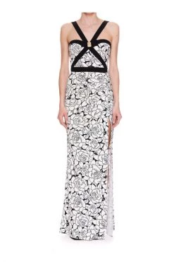 Elisabetta Franchi Jurken Red Carpet Mermaid-Style Dress With Rose Print White