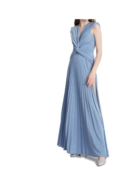 Elisabetta Franchi Jurken Red Carpet Dress With Lurex Drape Blue 2 Elisabetta Franchi Jurken Red Carpet Dress With Lurex Drape Blue - Afbeelding 2
