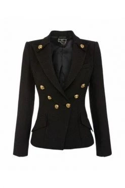 Elisabetta Franchi Business Blazers Double-breasted Jacket With Gold Buttons Black