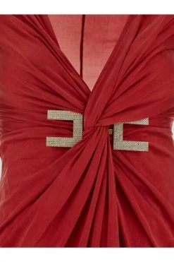 Elisabetta Franchi Maxi Jurken Twisted Maxi Dress Red -Elisabetta Franchi Winkel 1165015ace594ccbd0dca8dc3377e841