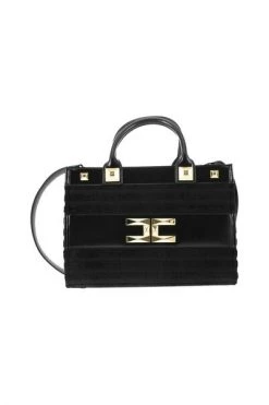 Elisabetta Franchi Handtassen Small Shopper In Striped Chenille Black -Elisabetta Franchi Winkel 11d740862629d501a1ea7eae83be6928