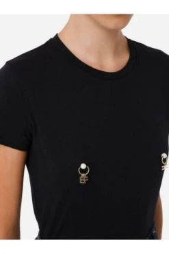 Elisabetta Franchi T-shirts T-shirt With Piercing Application Black -Elisabetta Franchi Winkel 12e12238555a230ad00932ac427a0f20