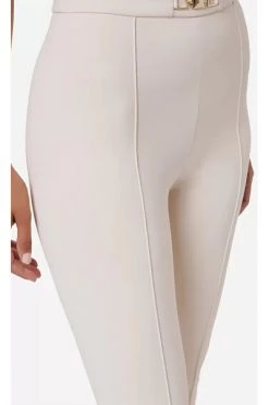 Elisabetta Franchi Wijde Broeken Bell-Bottom Trousers With Studded Horsebit Beige