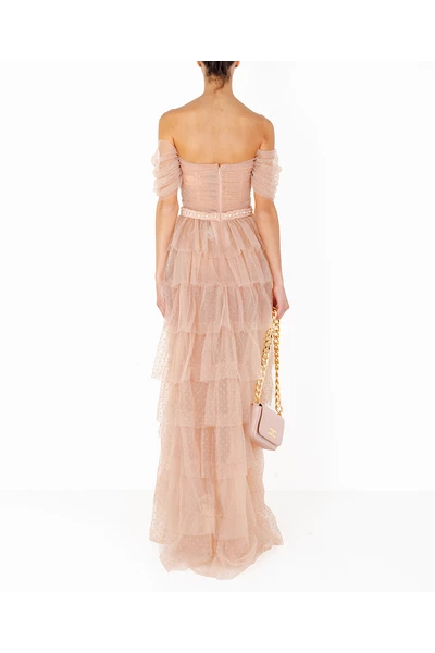 Elisabetta Franchi Maxi Jurken Red Carpet Tulle Dress With Bustier Pink 3 Elisabetta Franchi Maxi Jurken Red Carpet Tulle Dress With Bustier Pink - Afbeelding 3