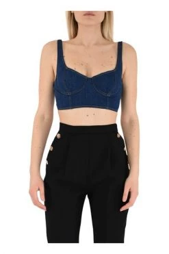 Elisabetta Franchi Shirts Crop Top Blue -Elisabetta Franchi Winkel 17c9992007ecdc0e54e0936d45e4868c