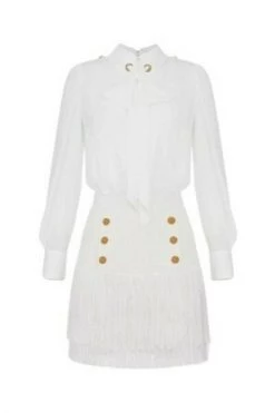 Elisabetta Franchi Casual Jurken Separable Dress With Shirt And Fringed Skirt White