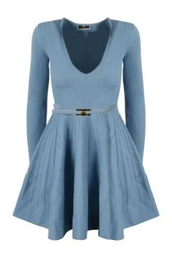 Elisabetta Franchi Casual Jurken LOGO BELT MIDI DRESS Blue