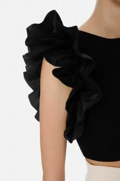 Elisabetta Franchi Shirts Short Sleeve Sweater With Flyers Black