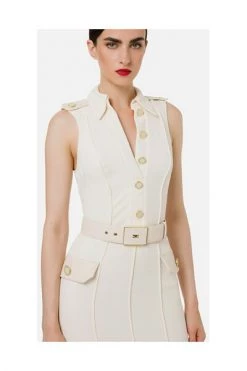 Elisabetta Franchi Casual Jurken Sleeveless Longuette Dress With Buttons White -Elisabetta Franchi Winkel 1e603864d72f115e3334d84e6d63c3d0