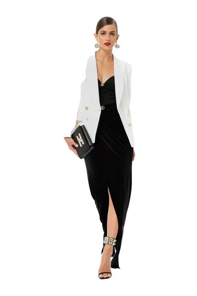 Elisabetta Franchi Blazers DOUBLE BREASTED STRAIGHT JACKET WITH CHARMS White 3 Elisabetta Franchi Blazers DOUBLE BREASTED STRAIGHT JACKET WITH CHARMS White - Afbeelding 3