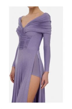 Elisabetta Franchi Casual Jurken Lurex Pleated Maxi Dress Purple -Elisabetta Franchi Winkel 2402cf5dd75256d2c278cf88fa810344