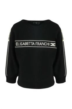 Elisabetta Franchi Sweaters CONTRASTING LOGO BAND SWEATER Black