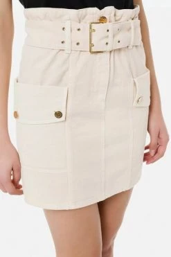 Elisabetta Franchi Spijkerrokken Mini Denim Fald Beige -Elisabetta Franchi Winkel 263702940e98302f70273afc32b5ffde