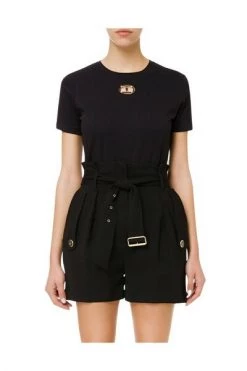 Elisabetta Franchi T-shirts T-shirt With Metal Logo Black