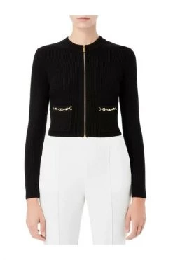 Elisabetta Franchi Vesten Knit Micro Cardigan With Gold Zip Black