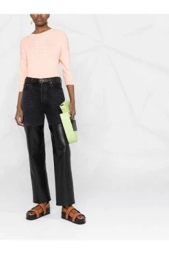 Elisabetta Franchi Sweaters Girocollo Donna Con Logo In Rilievo Pink