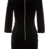 Elisabetta Franchi Casual Jurken Close-Fitting Velvet Dress With Gold Accessory Black