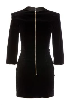Elisabetta Franchi Casual Jurken Close-Fitting Velvet Dress With Gold Accessory Black