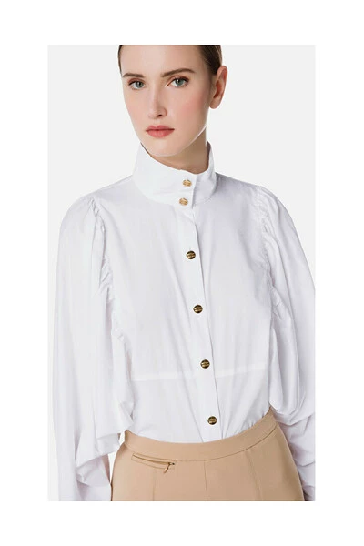 Elisabetta Franchi Longsleeve Shirts Cotton Blouse With Wide Sleeves White 1 Elisabetta Franchi Longsleeve Shirts Cotton Blouse With Wide Sleeves White