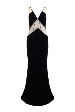 Elisabetta Franchi Feestjurken Velvet Mermaid Dress With Nude Tulle Inserts Black -Elisabetta Franchi Winkel 2afc730400638cfc1539dd9f87af4fad