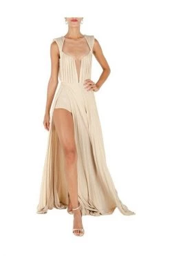 Elisabetta Franchi Jurken Red Carpet Dress With Pendant Charm Beige