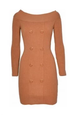 Casual Jurken Elisabetta Franchi AI22-23 Robe Manteau Con Scollo A Fascia Cammello Brown