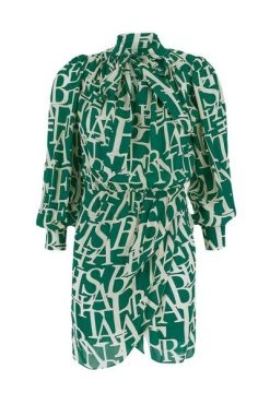 Elisabetta Franchi Casual Jurken All-Over Logo Butter Dress Green