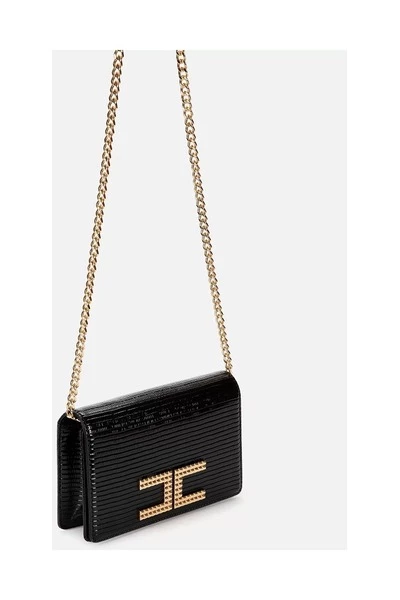 Elisabetta Franchi Schoudertassen LIZARD EFFECT SHOULDER STRAP WITH GOLD LOGO Black 3 Elisabetta Franchi Schoudertassen LIZARD EFFECT SHOULDER STRAP WITH GOLD LOGO Black - Afbeelding 3