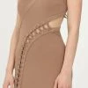 Elisabetta Franchi Maxi Jurken Red Carpet Sleeveless Dress With Opening Brown