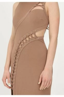 Elisabetta Franchi Maxi Jurken Red Carpet Sleeveless Dress With Opening Brown