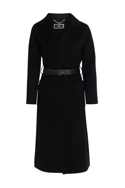 Elisabetta Franchi Trenchcoats & Mantels Wool And Cashmere Coat With Logoed Belt Black 4 Elisabetta Franchi Trenchcoats & Mantels Wool And Cashmere Coat With Logoed Belt Black - Afbeelding 4