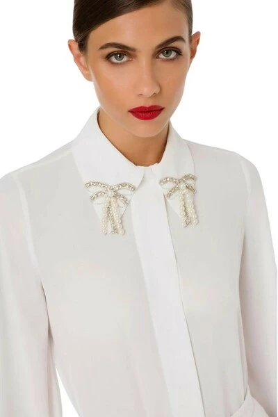 Elisabetta Franchi Longsleeve Shirts LONG SLEEVED SHIRT WITH PEARL BOWS White 3 Elisabetta Franchi Longsleeve Shirts LONG SLEEVED SHIRT WITH PEARL BOWS White - Afbeelding 3