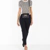 Elisabetta Franchi Wijde Broeken Stretch Cropped Trousers With Studs Black