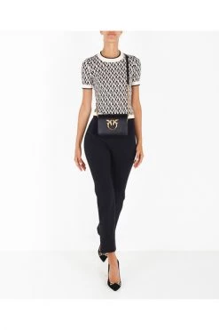 Elisabetta Franchi Wijde Broeken Stretch Cropped Trousers With Studs Black