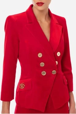 Elisabetta Franchi Blazers Slim Fit Velvet Jacket Red