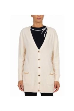 Elisabetta Franchi Vesten Long Cardigan Beige -Elisabetta Franchi Winkel 3309c776ab7455886c1e44e94f53cc18