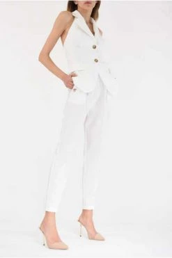 Elisabetta Franchi Pantalons High Waist Trousers White -Elisabetta Franchi Winkel 339b7368fa3854878a463d1032390bb2