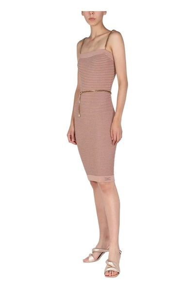 Elisabetta Franchi Casual Jurken MIDI BELTED DRESS Pink 3 Elisabetta Franchi Casual Jurken MIDI BELTED DRESS Pink - Afbeelding 3