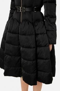 Elisabetta Franchi Parka Jassen Circle Quilted Coat With Logo Belt Black