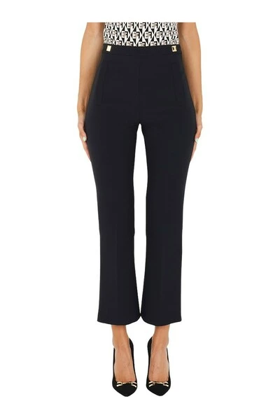 Elisabetta Franchi Wijde Broeken Stretch Cropped Trousers With Studs Black 4 Elisabetta Franchi Wijde Broeken Stretch Cropped Trousers With Studs Black - Afbeelding 4